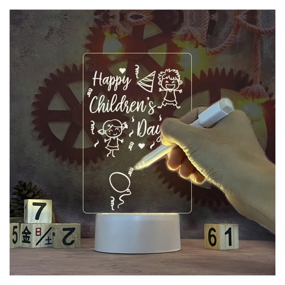 LED Acrylic Memo Tablet LED Arts Notepad Memo Board Tablet for Home Bedroom School USB Warm Yellow Light Vertical Light Pen