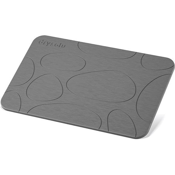 DRYSOLU Tapis de Bain en Pierre Tapis de Bain en Terre de Diatomées Tapis de Douche en Pierre Séchage Rapide Coussinet Ultra Absorbant Tapis en Diatomite, Tapis Antidérapant pour Salle de Bain Douche, Cuisine, Animal de Compagnie, 15.35x23.62 Po, Dur, Gris, Lot de 1