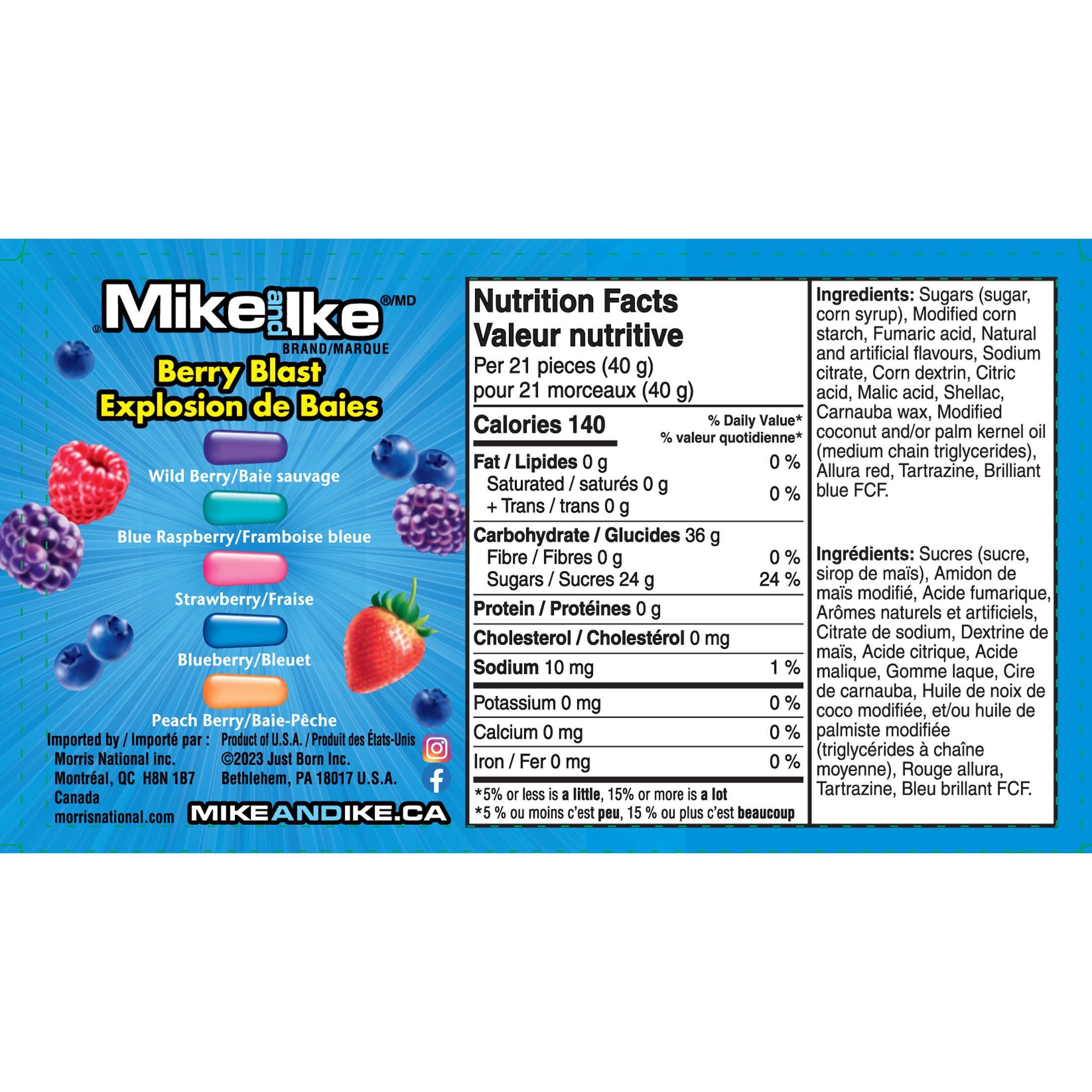 Bonbons a macher Mike and Ike Explosion de Baies Sauvage 120g Sans Gras Sans Gluten