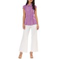 thumbnail image 2 of INSPIRE CHIC Women's Ruffled Bow Tie Peter Pan Collar Button Down Chiffon Shirt XS Purple, 2 of 7