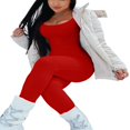 thumbnail image 4 of Combinaison Longue pour Femmes, Couleur Unie, Manches Longues, Col en U, Justaucorps Ajusté, 4 of 7