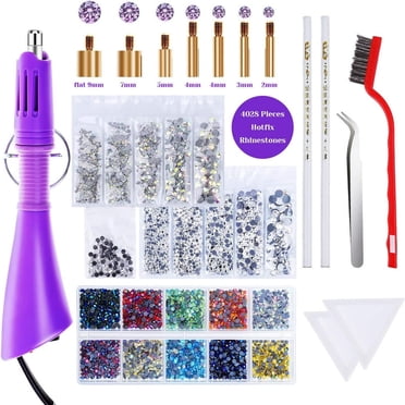 JUNWELLHotfix Applicator with Rhinestones  Hot Fix Rhinestone Applicator Tool Kit with 4028Pcs Rhinestones  7 Different Sizes Tips  Rhinestone Picker Pens and Brush for Cloth Bedazzler Cr