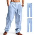 thumbnail image 4 of asjyhkr Mens Linen Pants Wide Leg Drawstring Elastic Casual Pants Workout Running with Pockets, 4 of 9