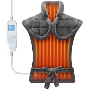 IDOO 24 x 33 dans le coussin de chauffage électrique pondéré pour les épaules de cou dos, 6 Niveaux de chaleur, 3 Timeurs, arrêt automatique, ETL Certifié