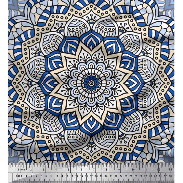 Soimoi Poly Georgette Fabric Moroccan & Mandala Kaleidoscope Decor Fabric Printed Yard 42 Inch Wide