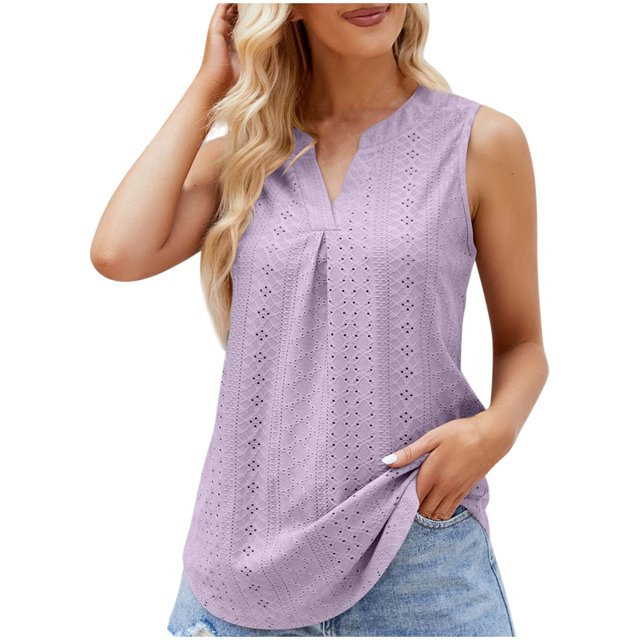 Timegard Womens Tank Tops Eyelet V Neck Ruched Tunic Tops Summer Beach Dressy Casual Solid Color Tee