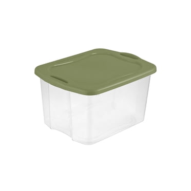 Sterilite 66 Liter EZ Carry, Clear Plastic Storage Bin with Full-Grip Handles and Green Lid