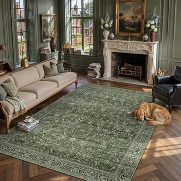BERTHMEER 6'x9' Area Rugs for Living Room Bedroom Kitchen Green Rugs Washable Non Slip Vintage Traditional Dorm Office Dining Room Farmhouse Oriental Distressed Rugs Tapis