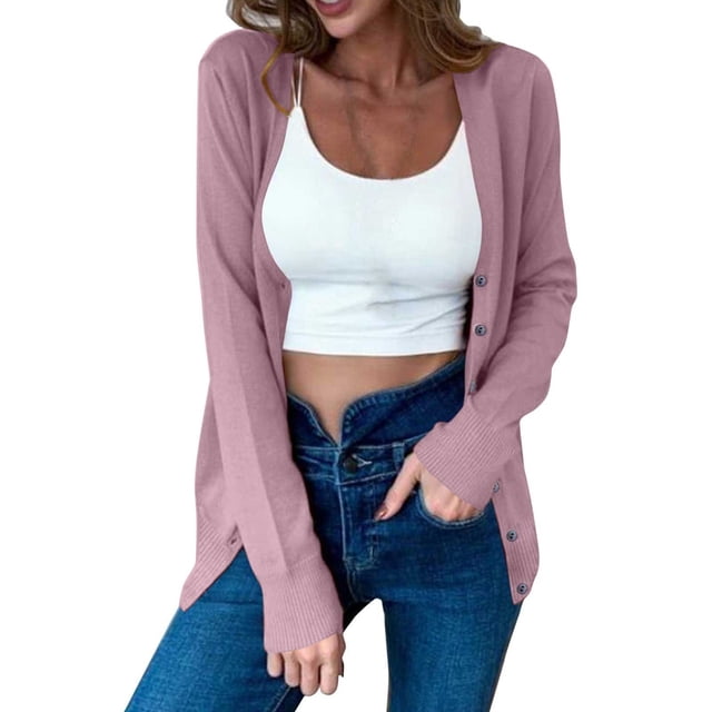 MeetoTime Women's Long Sleeve Lightweight Cardigans Open Front Button down Soft Knit Sweater Outwear