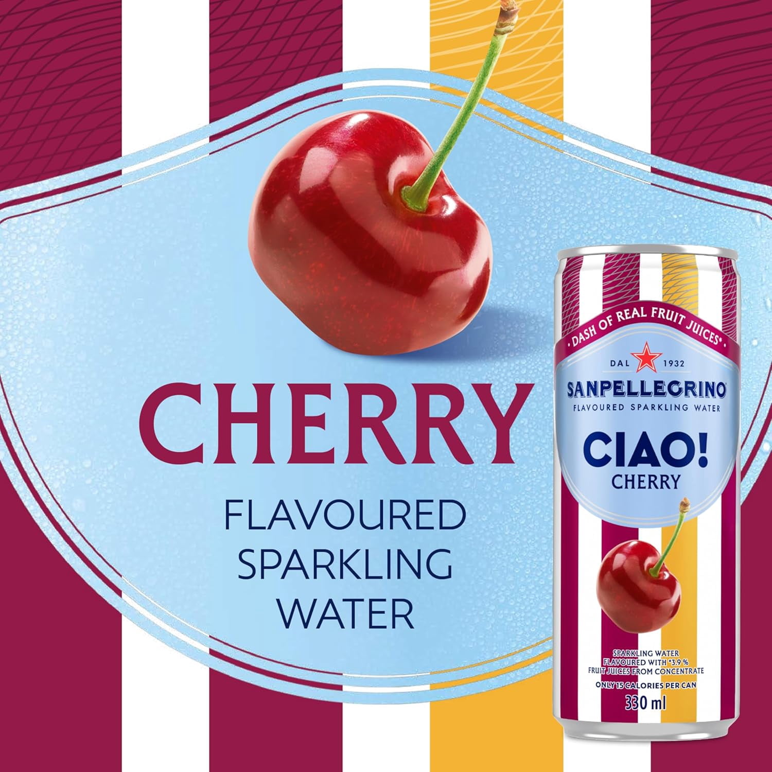 San Pellegrino CIAO! Cherry Flavoured Italian Sparkling Water, Dash of Real Fruit Juice 6x330ml