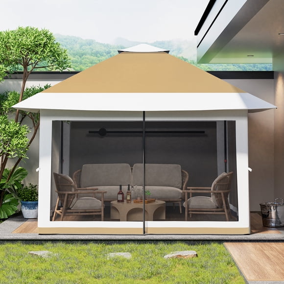 12x12 Pop Up Canopy Gazebo with Mosquito Netting – One-Push Easy Setup, Height Adjustable, Waterproof, 4 Sandbags – for Backyard Party BBQ