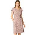 thumbnail image 1 of Unique Bargains Robe Midi Portefeuille pour Femme à Col en V, à Volants Floraux et Poignets, 1 of 6