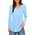 thumbnail image 1 of T-shirt à Manches Longues Col en V Uni pour Femmes, 1 of 5
