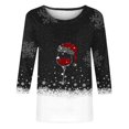 thumbnail image 4 of KIHOUT Hauts pour Femmes Manches Longues Liquidation Mode Petite Confortable Col Rond Manches 3/4 Imprimé de Noël T-shirt Décontracté Blouse, 4 of 4