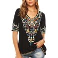 thumbnail image 1 of Women’s Emboridered Tops Short Sleeve Blouse Ethnic Style Floral Pattern Shirts Tunics Blouse, 1 of 5