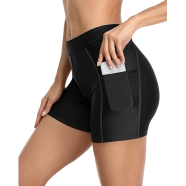 Charmo Women Swim Shorts with Pockets Solid Swim Board Shorts
