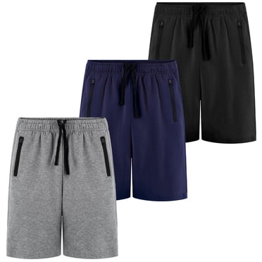 BIG ELEPHANT Boy's Athletic Shorts with Zipper Pockets and Drawsting, Youth Boys Casual Shorts, 3-Pack, Sizes: 7-17Y