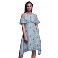 thumbnail image 1 of Bimba Robe Tunique de Fête à Manches Flottantes Imprimé Oiseau Bleu Épaules Dénudées Midi - Très Grande Taille, 1 of 6