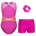 thumbnail image 1 of RUNQHUI Kids Girls Gymnastics Dance Active Outfit Sleeveless Patchwork Rhinestones Leotard with Shorts Hot Pink 14, 1 of 7