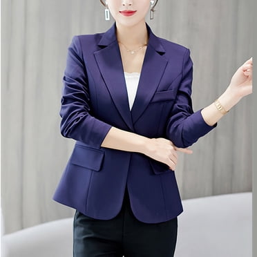 Pisexur Womens One Button Blazer Casual Open Front Long Sleeve Suit Jackets Business Work Office Blazers Blue,2XL