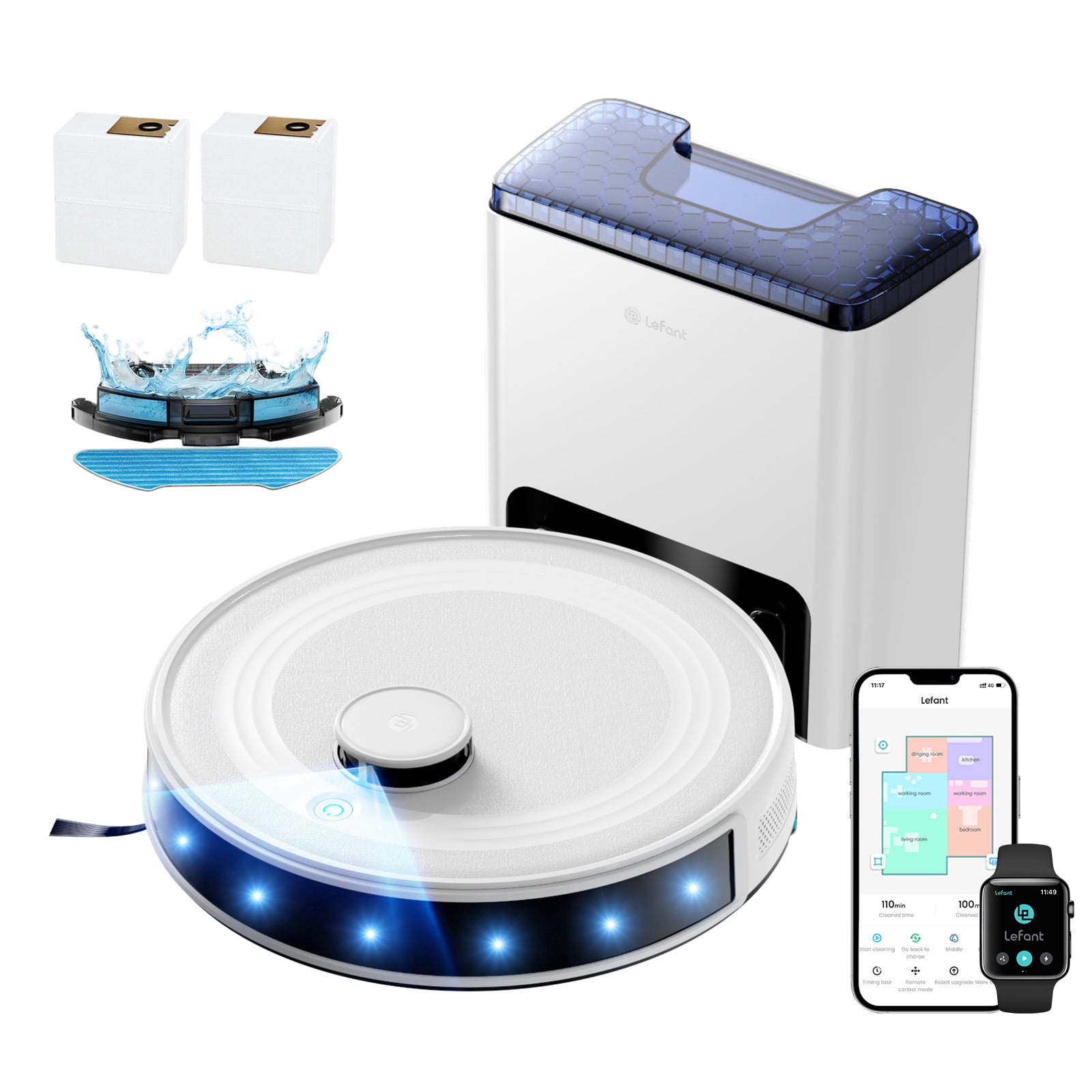 Lefant M2L Plus LiDAR Navigation Robot Vacuum and Mop, 6500Pa Suction, Multi-Floor Mapping, Self-Emptying and Filling, Robot Vacuum for Floors Pet Hair