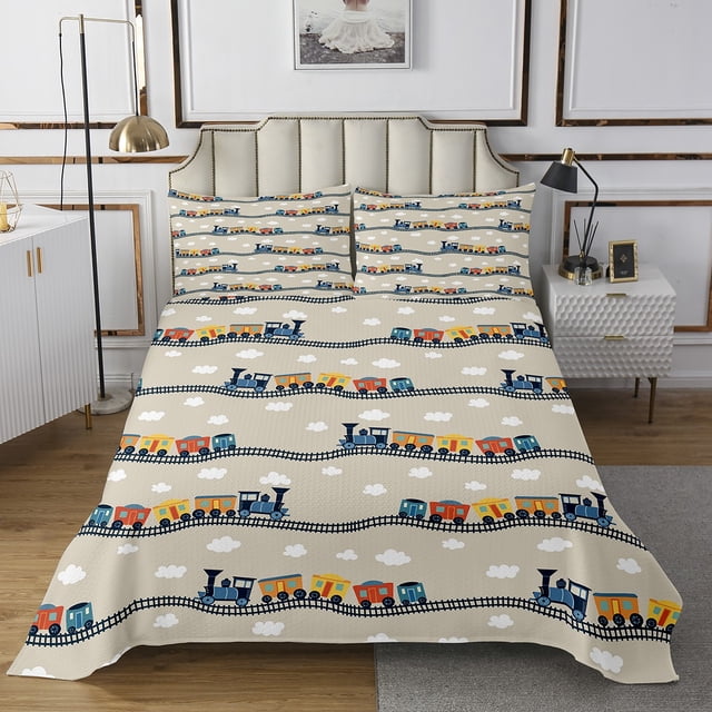 Erosebridal Cartoon Train Quilt Sets for Twin Size Bed, Railway Bed Set, Steam Engine Decor 2-Piece