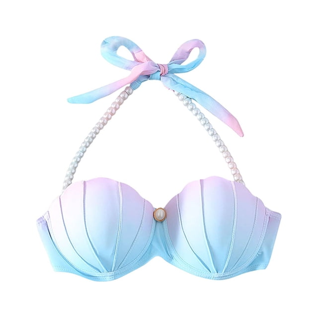 Kcodviy Strappy Seashell Bikini Top Bathing Suit Shorts Women Set Gradient Swim Tops Push Mesh Swimsuit Top Up Bathing Suit Tops Ladies Swim Wear with Underwire