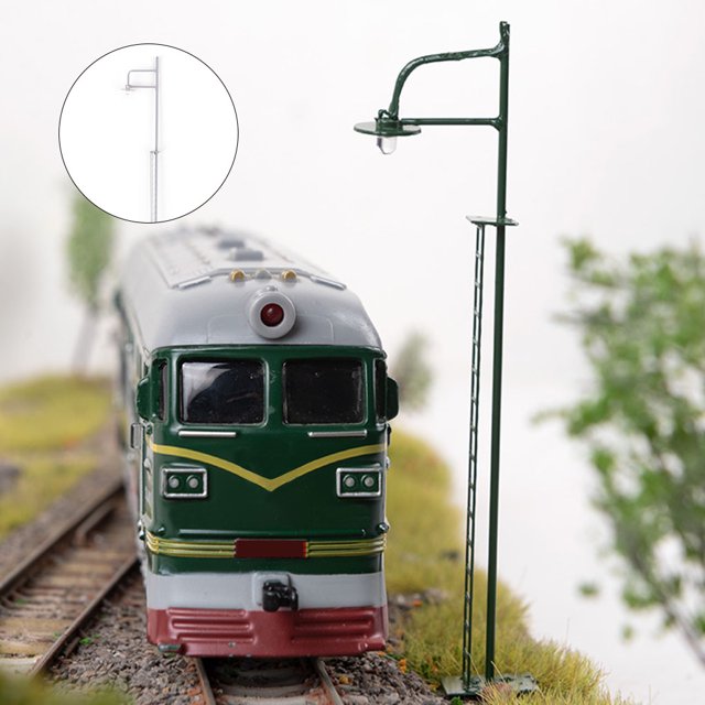 mmirethe Model Train Lamppost with Ladder Home Landscape Decorations LED Railway Light Miniature Single-Head Track Lamp Table Toys Gray(Scale 1:87)