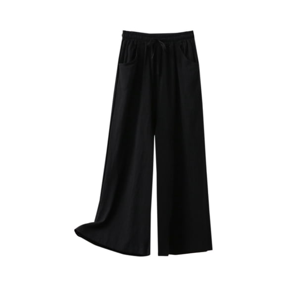Timegard Wide Leg Pants for Women Elastic Wasited Drawstring Solid Color Lounge Pants with Pockets