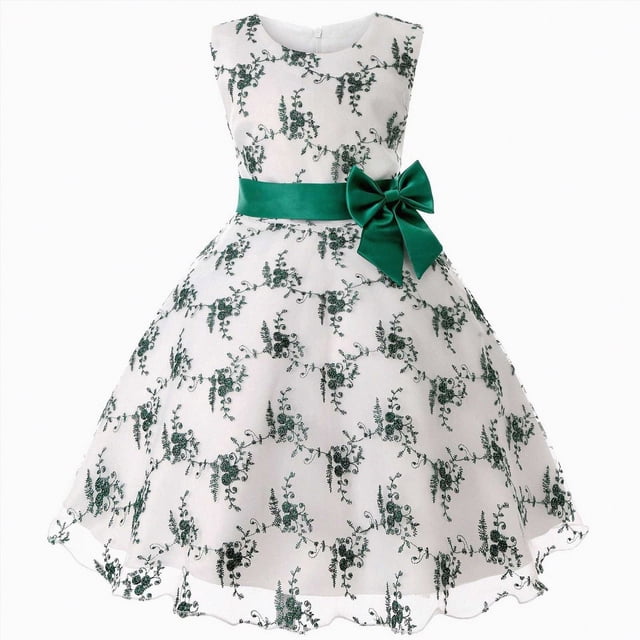 NIEWTR Robe pour Tout-Petites Fille Petite Fille Mignonne à Imprimé Sans Manches Robe d'Été Séchage Rapide Robe pour Voyages d'Été (Vert, 5-6 Ans)