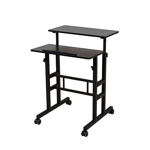 SDADI 2 Pouces Tapis Roues Mobile Bureau Debout Bureau Debout Hauteur Réglable Bureau de Bureau à Domicile avec Poste Debout et Assise 2 Modes 3.0 Edition, Noir S001BFBT