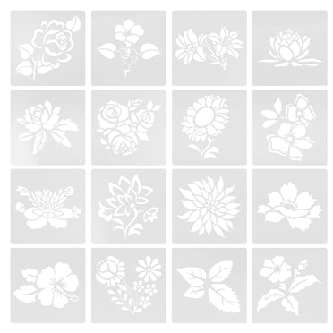 16pcs Stencils For Crafts Plastic Stencils Paint Stencils For Walls Floral Stencils Painting Plant Stencils Hand-Drawn Diy Plant Flower Stencil Set