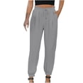 thumbnail image 2 of RKSTN Womens Pants Woman Color Cotton And Linen Drawstring Elastic Waist Long Straight Pants Soft Loose Straight Leg Hiking Pants, 2 of 9