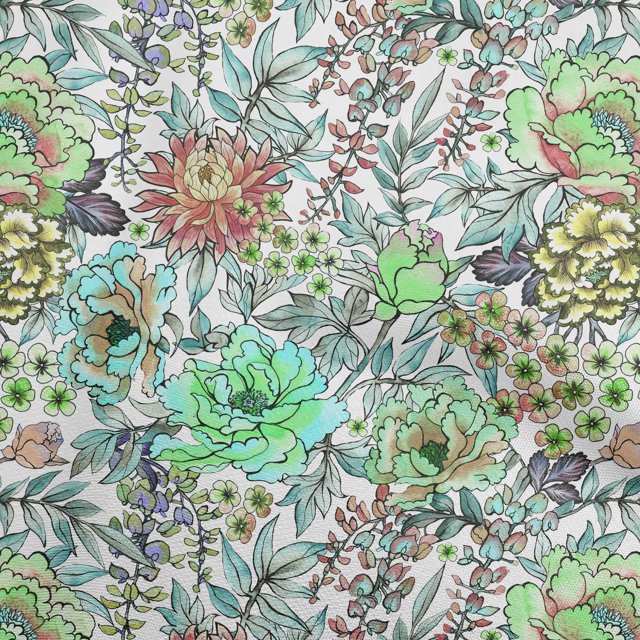 oneOone Tissu en Coton Cambrique Pêche Foncée Floraux Matériel de Robe Tissu Imprimé Tissu au Mètre 56 Pouces de Large