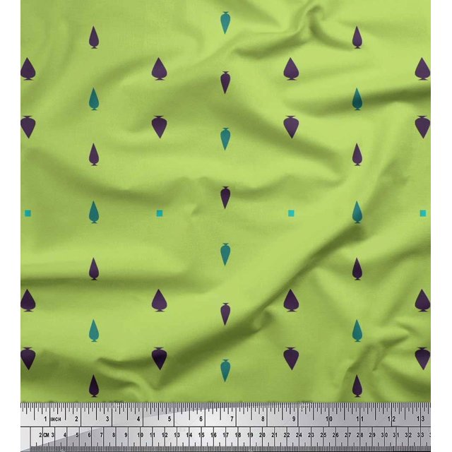 Soimoi Green polyester Crepe Fabric Butidar Jamdani Print Sewing Fabric Yard 52 Inch Wide