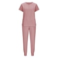 thumbnail image 4 of DPTALR Women Solid Color Loose Pants Multiple Pocket Caregiver Nursing Uniform Short Sleeve Zipper V-Neck Set, 4 of 6