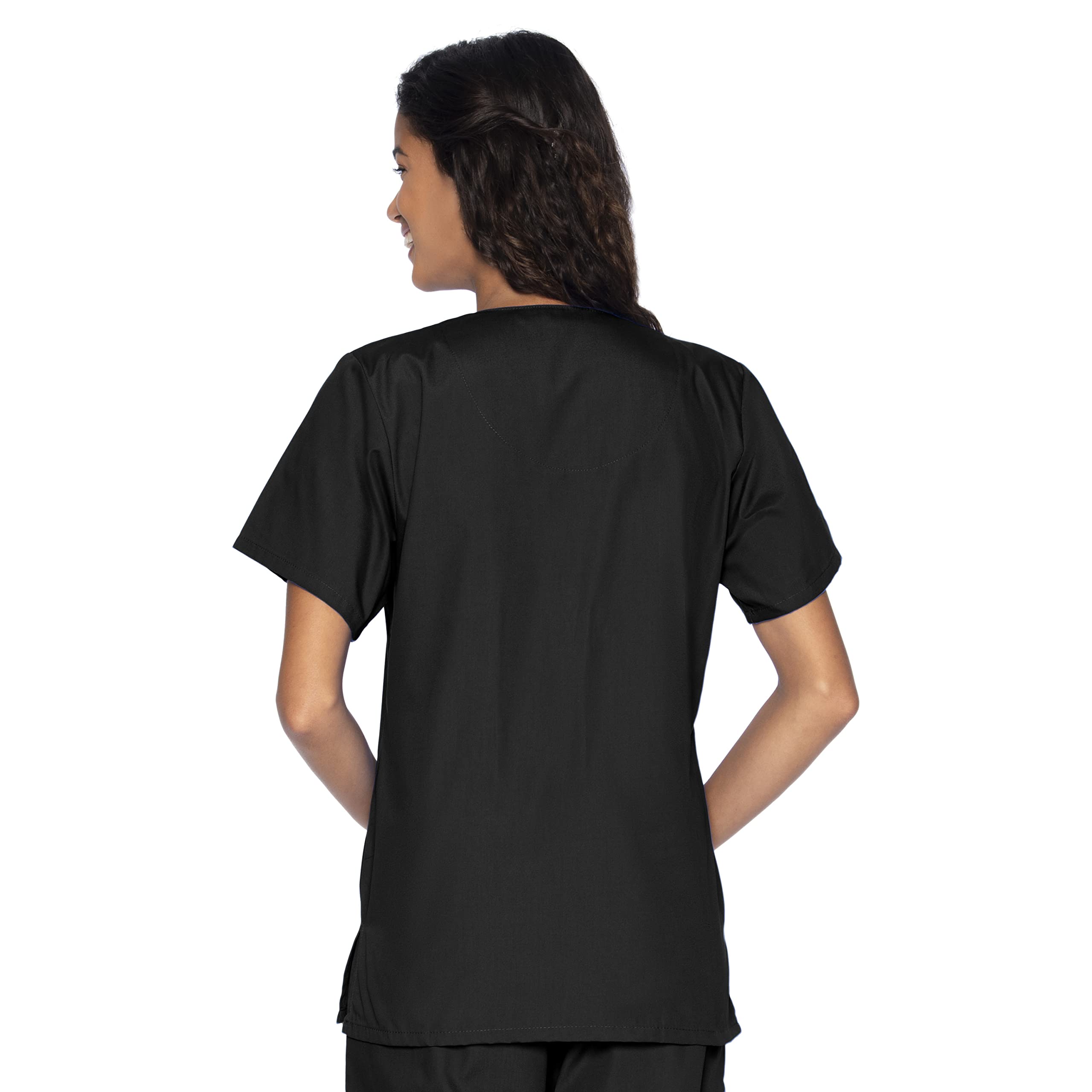 Landau Women's Essentials Snap Front Scrub Top, Classic Relaxed Fit, V-Neck, 4 Pockets