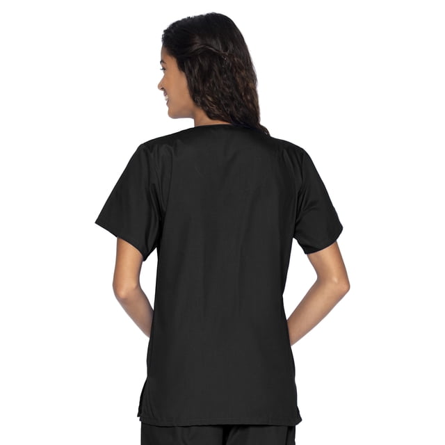 Landau Women's Essentials Snap Front Scrub Top, Classic Relaxed Fit, V-Neck, 4 Pockets