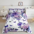 thumbnail image 2 of Erosebridal Purple Flower Bedding King Comforter Set, Botanical Floral Down Comforter, Butterfly Room Decor, Reversible 3 Pieces, 2 of 8