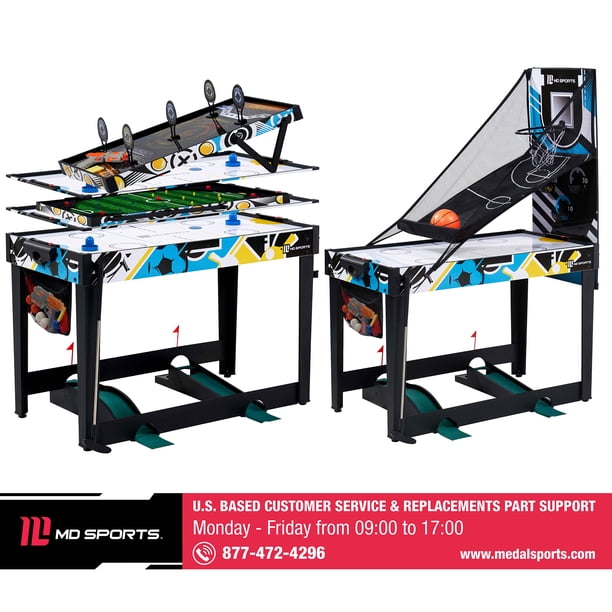 Table Multijeux 10 En 1 – Billard, Hockey, Tennis, Basketball, Football, Flipper, Fléchettes, Arc – 106x51x148 Cm, Pour Adultes Et Enfants