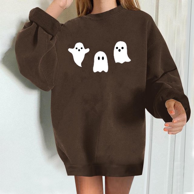 jsaierl Chandail pour Femmes Coupe Ample à Manches Longues Chandail d'Halloween Col Rond Hauts Mignons pour Femmes Tunique Confortable Haut d'Halloween pour Femmes