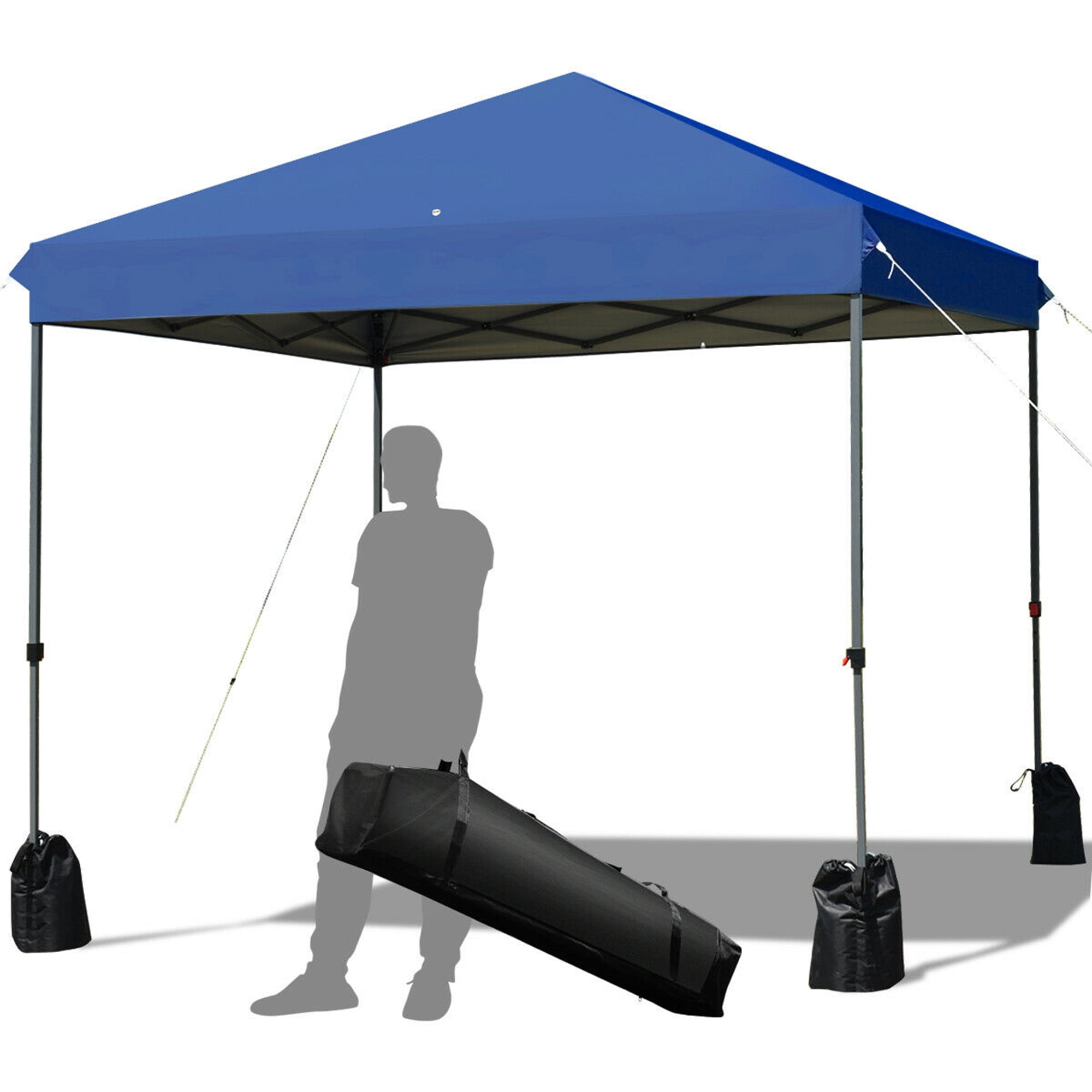 Gymax Abri de Tente à Baldaquin 8x8 Pi avec Sac de Transport à Roulettes 4 Sacs de Sable Bleu