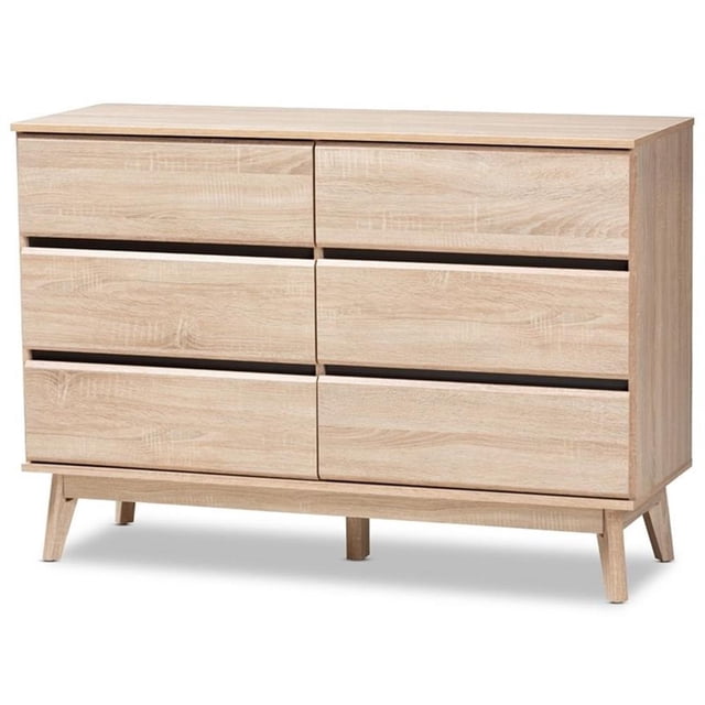 Baxton Studio Miren Commode Moderne à 6 Tiroirs en Chêne Clair et Gris Foncé