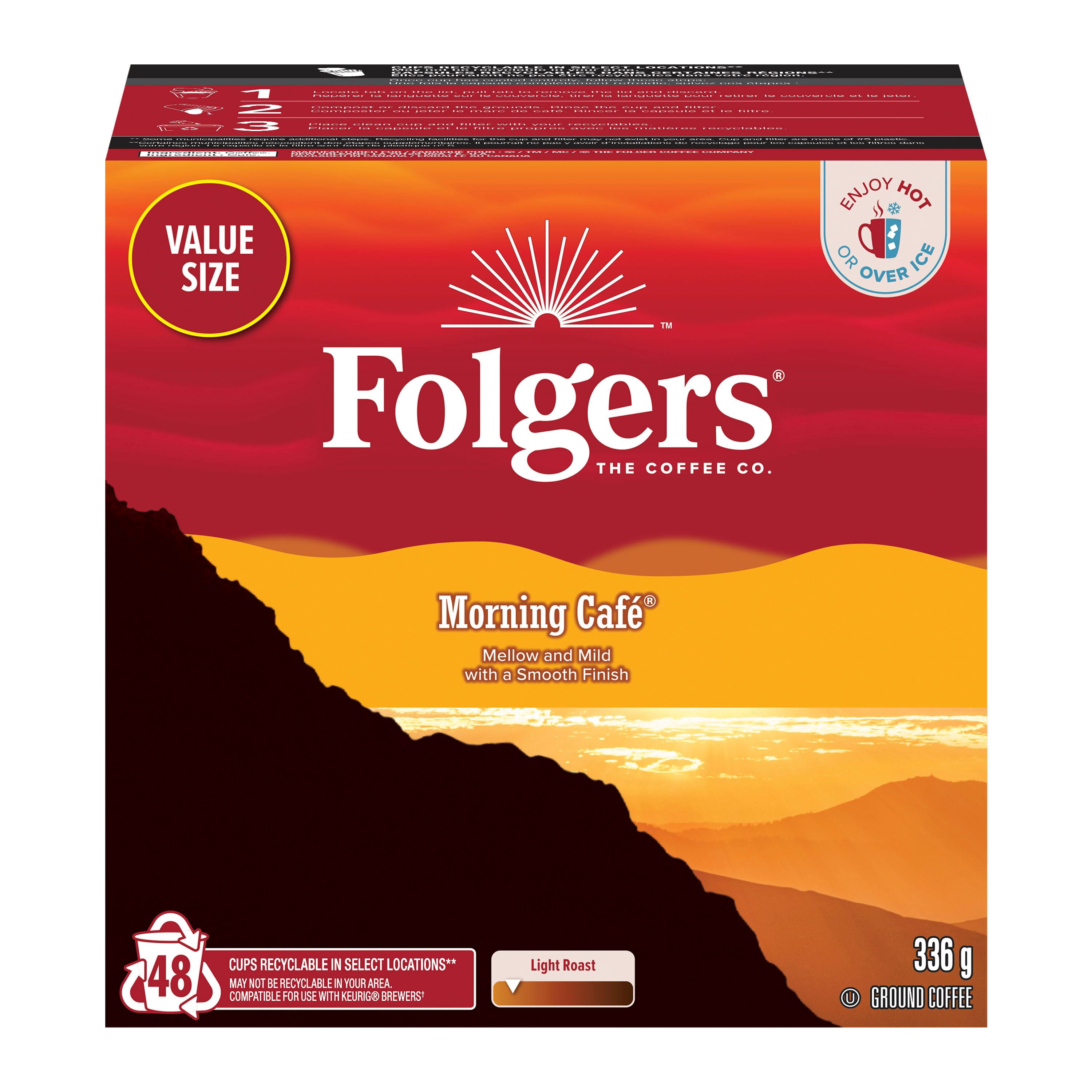Folgers Morning Café Medium Roast Coffee, Single-Serve K-Cup Pods for Keurig Coffee Makers, 48 Pods