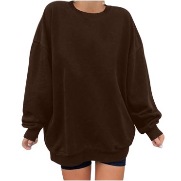 Penkiiy Sweatshirt for Women Fashion Women's Casual Long Sleeve Round Neck Printed Ladies Sweatshirt Tops Blouse Brown Y2K Clothes