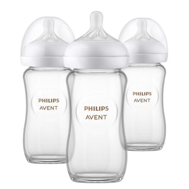 Philips Avent Biberon Naturel en Verre pour Bébé avec Tétine à Réponse Naturelle, 3x8oz Biberons, SCY913/03