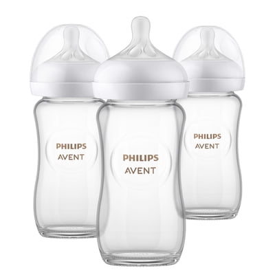 Philips Avent Glass Natural Baby Bottle With Natural Response Nipple, 3x8oz Bottles, SCY913/03
