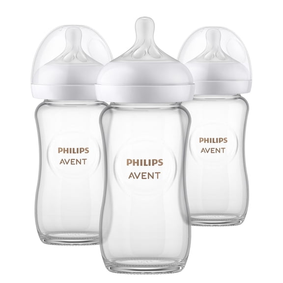 Philips Avent Glass Natural Baby Bottle With Natural Response Nipple, 3x8oz Bottles, SCY913/03