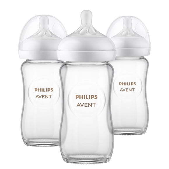 Philips Avent Biberon Naturel en Verre pour Bébé avec Tétine à Réponse Naturelle, 3x8oz Biberons, SCY913/03