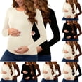 thumbnail image 1 of QATAINLAV Coffee Womens Maternity Shirts Crew Neck 2 Packs Pregnancy Tops Solid Color Casual Long Sleeve Tunic Tees Blouse, 1 of 9